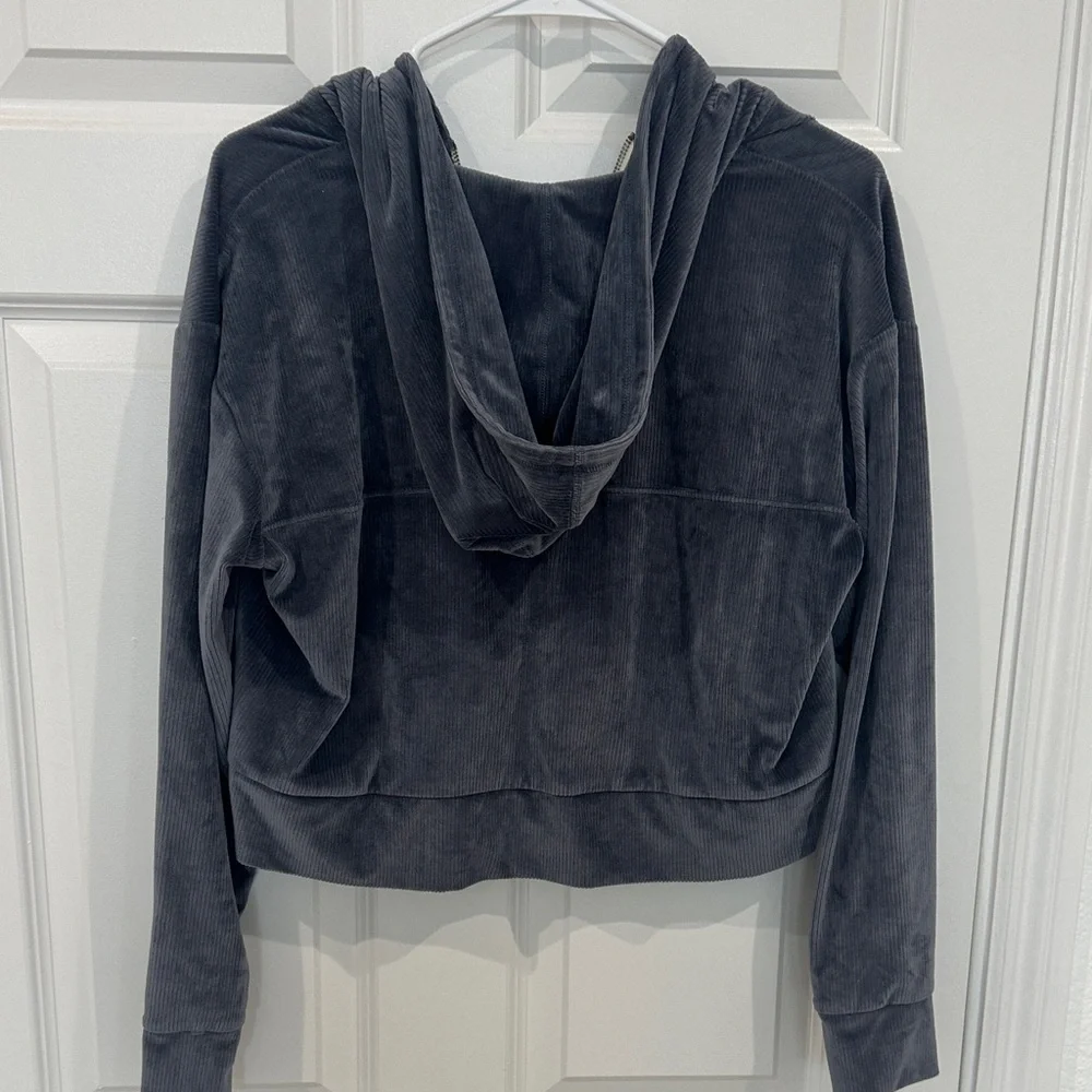 Vuori Blue/Grey Quarter Zip Velvet Hooded Sweater Size L